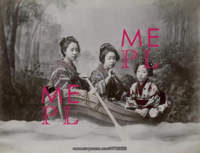 : Young women in a rowing boat, studio scene tableau : Young women in a rowing boat, studio scene tableau