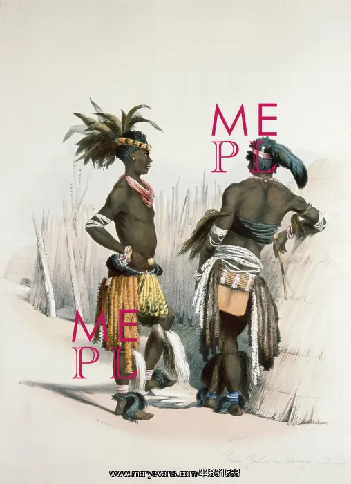 : Young Zulus in dancing costumes, 1849 : Young Zulus in dancing costumes, 1849