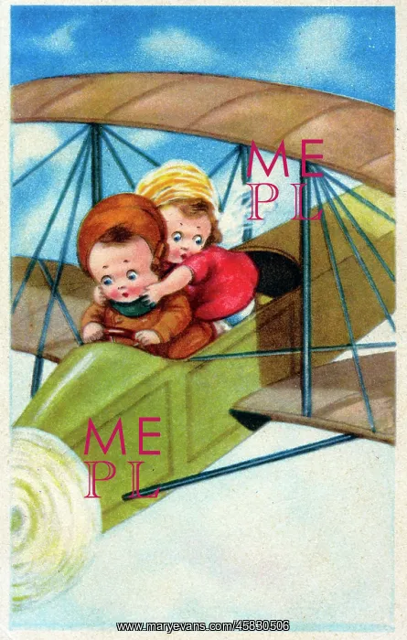 : Two youngsters unwisely piloting a biplane : Two youngsters unwisely piloting a biplane