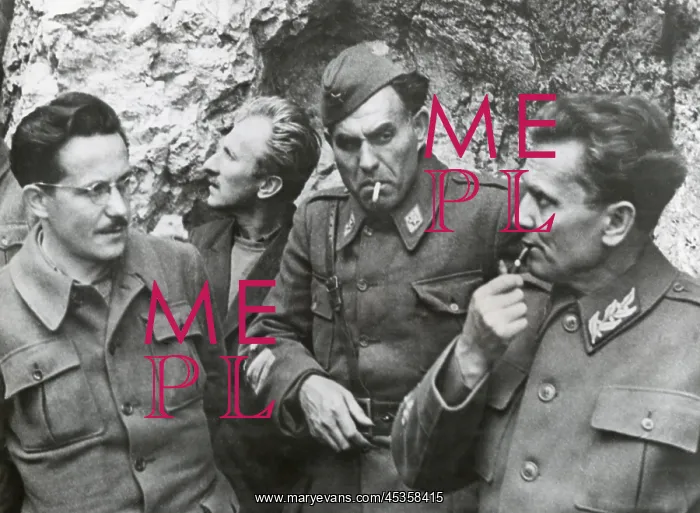 : Yugoslav partisan Marshall Tito with two of his : Yugoslav partisan Marshall Tito with two of his