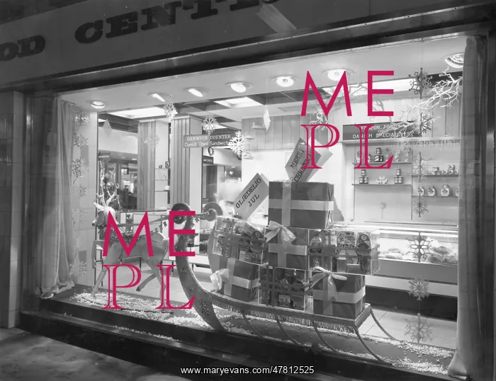  : Yuletide festive window display with reindeer and sleigh