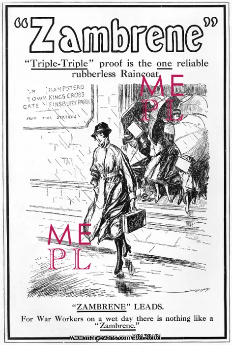 : Zambrene raincoat advertisement, WW1 : Zambrene raincoat advertisement, WW1