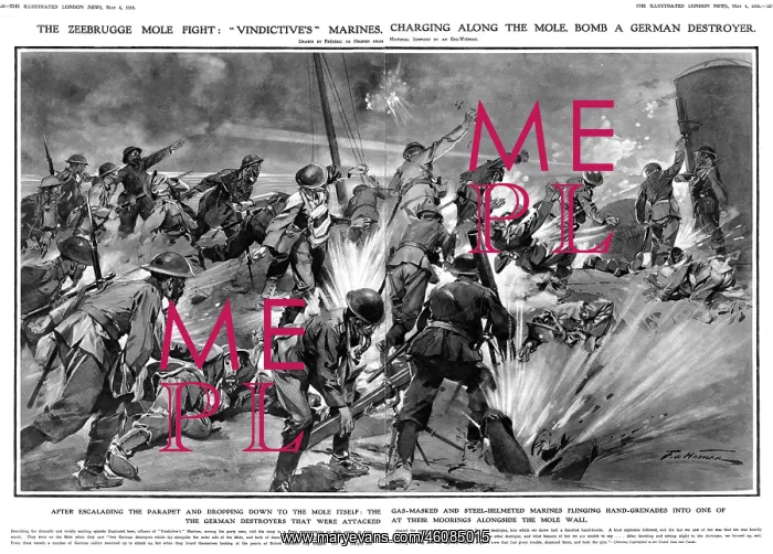 : Zeebrugge mole fight: marines charging along the mole, 1918 : Zeebrugge mole fight: marines charging along the mole, 1918