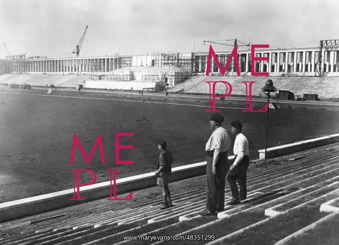 : The Zeppelin grandstand under construction, 1936 : The Zeppelin grandstand under construction, 1936