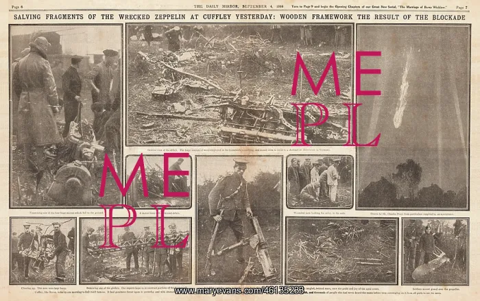 : Zeppelin SL 11 shot down over Cuffley, St Albans : Zeppelin SL 11 shot down over Cuffley, St Albans