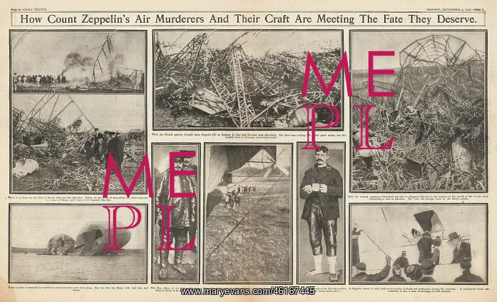 : Zeppelin SL 11 shot down over Cuffley, St Albans : Zeppelin SL 11 shot down over Cuffley, St Albans