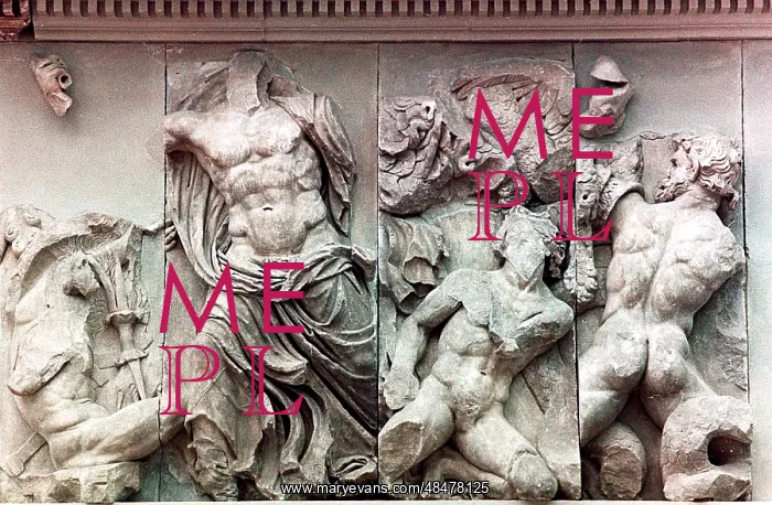 : Zeus fighting three Giants. Detail of a relief : Zeus fighting three Giants. Detail of a relief