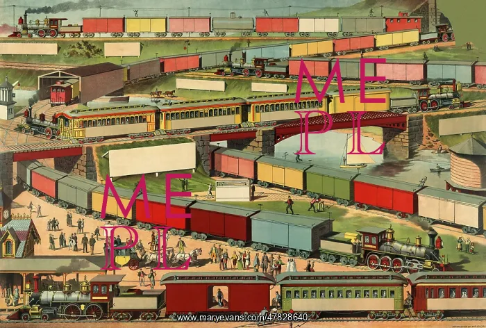 : Zig-Zag Train, Vintage Poster, 1885 : Zig-Zag Train, Vintage Poster, 1885