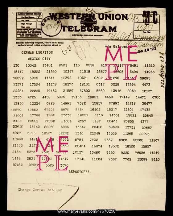 : Zimmermann Telegram, 1917 : Zimmermann Telegram, 1917