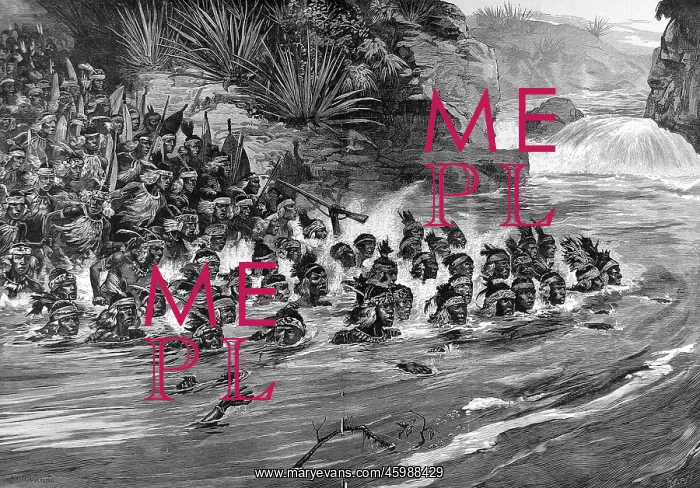: The Zulu War. Zulus crossing a river : The Zulu War. Zulus crossing a river