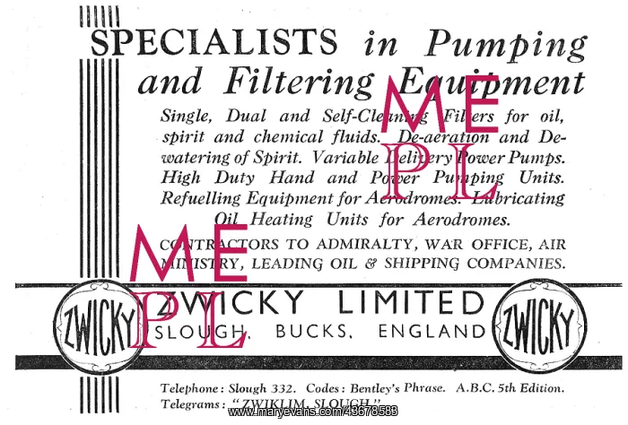  : Zwicky Aircraft Pumping And Filtering Equipment