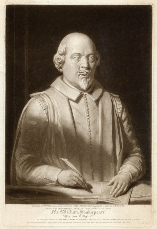 William Shakespeare (1564-1616), English playwright and poet, from the monumental bust at Stratford-upon-Avon.
early 19th century