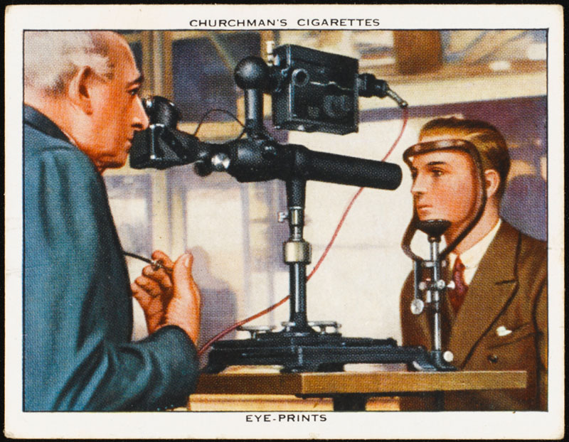 An invention by two doctors: the eye print; recording the pattern made by veins on the retina, which differs for every individual. Science aiding the criminologist... Date: 1936
