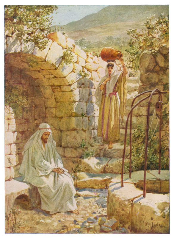 Jesus at Jacob's Well with the woman of Samaria.
circa 1890