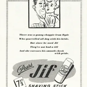 1945 UK Magazine Pears Jif Shaving Stick Ad 1945 UK Magazine Pears Jif Shaving Stick Ad