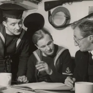 A. P. Herbert on a riverboat plotting a route with the crew