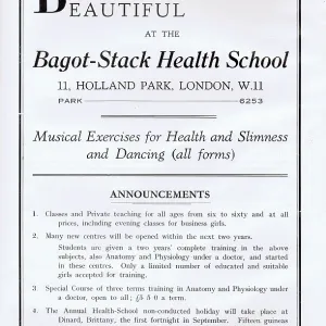 Advertisement for the Bagot-Stack Health School Advertisement for the Bagot-Stack Health School