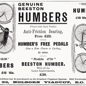 Advert for Humber bicycles 1889 Advert for Humber bicycles 1889