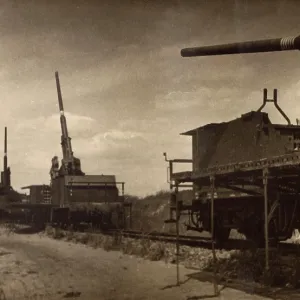 Anti-aircraft train on a track in postwar Germany Anti-aircraft train on a track in postwar Germany