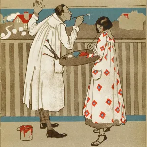 Two artists working on a mural, WW1 Two artists working on a mural, WW1
