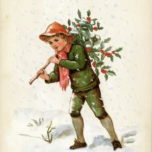 Artwork by Florence Auerbach, boy with holly Artwork by Florence Auerbach, boy with holly