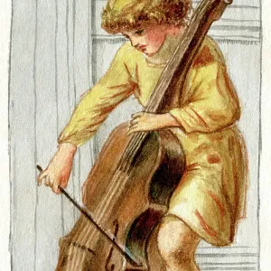 Artwork by Florence Auerbach, boy playing cello Artwork by Florence Auerbach, boy playing cello