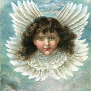 Artwork by Florence Auerbach, cherub head with wings Artwork by Florence Auerbach, cherub head with wings