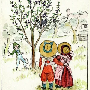 Artwork by Florence Auerbach, children in a garden Artwork by Florence Auerbach, children in a garden