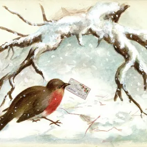 Artwork by Florence Auerbach, robin with note Artwork by Florence Auerbach, robin with note