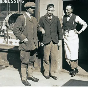 Barber and two passing gentlemen having a chat Barber and two passing gentlemen having a chat