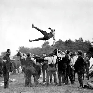 Blanket tossing at Tadworth Camp, Surrey Blanket tossing at Tadworth Camp, Surrey