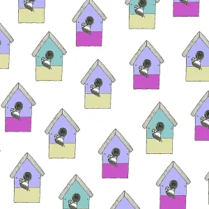 Blue tit and birdhouse repeating pattern Blue tit and birdhouse repeating pattern