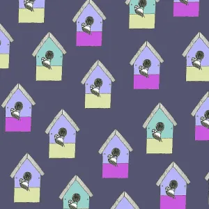 Blue tit and birdhouse repeating pattern Blue tit and birdhouse repeating pattern