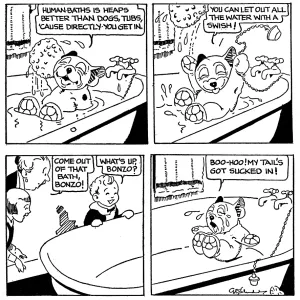 Bonzo the cartoon dog getting stuck in the bath Bonzo the cartoon dog getting stuck in the bath