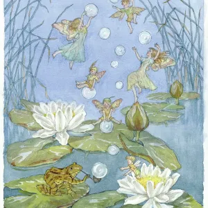 Catch a Bubble - frog and fairies on waterlilies Catch a Bubble - frog and fairies on waterlilies