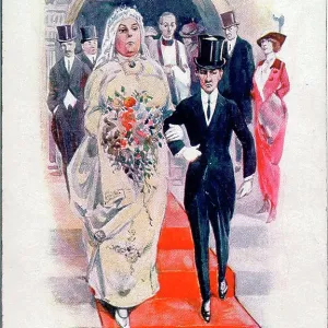 Comic postcard, Bride and groom leaving church Comic postcard, Bride and groom leaving church