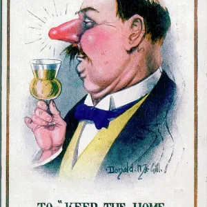 Comic postcard, man with red nose and drink, WW1 Comic postcard, man with red nose and drink, WW1