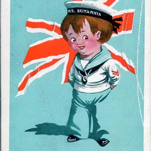Comic postcard, Sailor with British flag, WW2 Comic postcard, Sailor with British flag, WW2