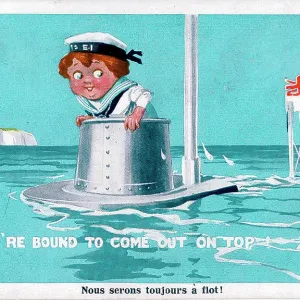 Comic postcard, Sailor on submarine, WW2 Comic postcard, Sailor on submarine, WW2