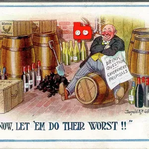 Comic postcard, wartime alcohol and fuel restrictions, WW1 Comic postcard, wartime alcohol and fuel restrictions, WW1