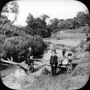 Country children playing by a stream, c.1895 Country children playing by a stream, c.1895