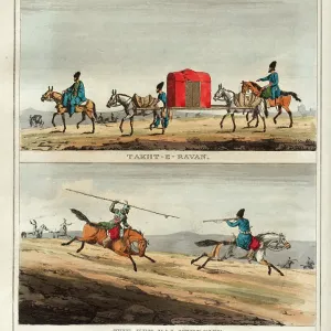 Curtained litter and cavalry exercise, Persia Curtained litter and cavalry exercise, Persia