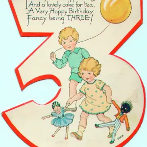 Cutout birthday card, age 3 Cutout birthday card, age 3