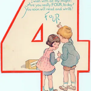 Cutout birthday card, age 4 Cutout birthday card, age 4