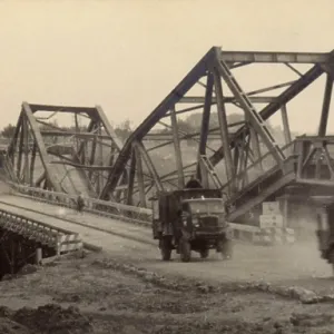 Damaged bridge on a river crossing Damaged bridge on a river crossing