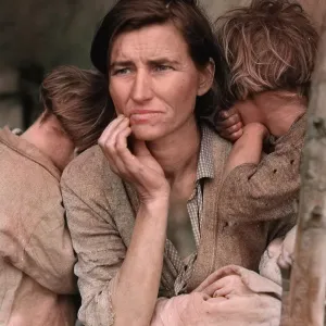 Destitute pea pickers in California. Mother of seven childre Destitute pea pickers in California. Mother of seven childre