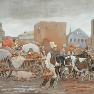 The displaced. Displaced people cross the Galician The displaced. Displaced people cross the Galician