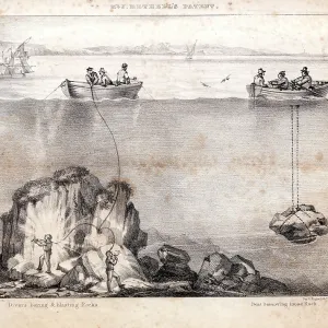 Divers boring and blasting rocks Divers boring and blasting rocks