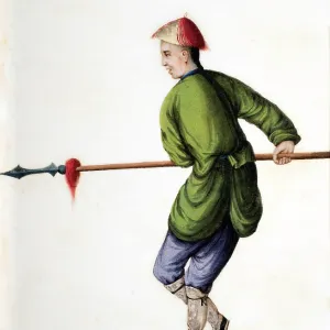 Drawing of Chinese soldier with pike Drawing of Chinese soldier with pike