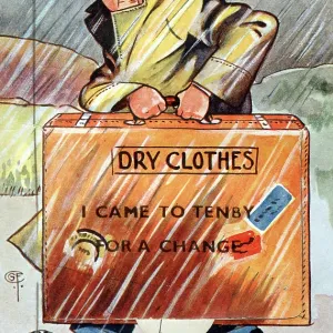 Dry Clothes - I came to Tenby for a change - comic postcard Dry Clothes - I came to Tenby for a change - comic postcard